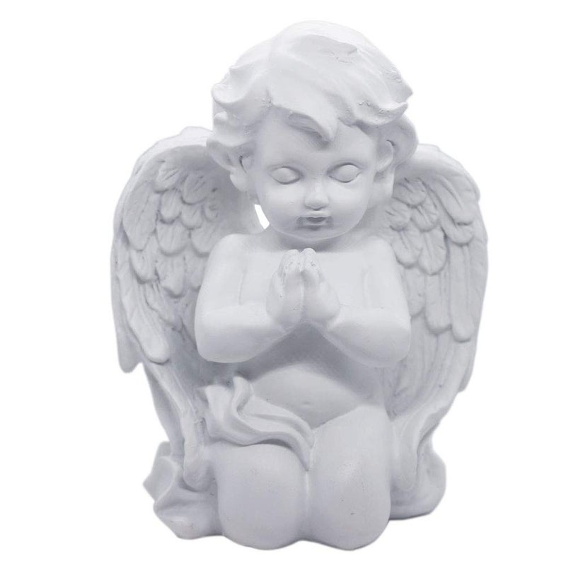 KiaoTime Kneeling Praying Cherub Angel Statue Figurine Indoor Outdoor Home Garden Guardian Decorative Church Baptism Wings Angel Statue Sculpture Memorial Statue, White, 6.25" x 5" - Image 1